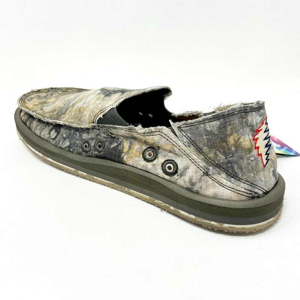 Sanuk Men's Tie-Dye Canvas Slip-On Loafers in Washed Gray and Tan - Picture 3 of 5
